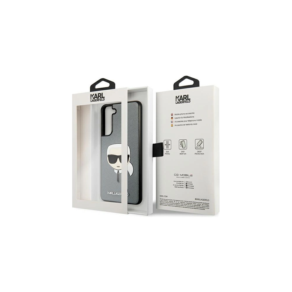 Wholesale Karl Lagerfeld KLHCS21FSAKHSL Samsung Galaxy S21 FE silver hardcase Saffiano Ikonik Karl`s Head - KLD805SLV - {ean13} - Hurt