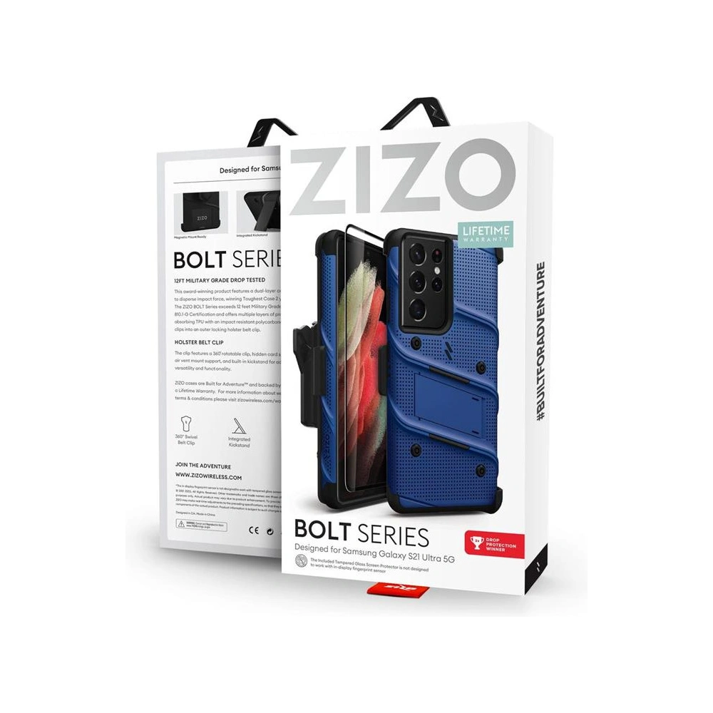 Hurtownia GSM - Etui ZIZO BOLT Series Samsung Galaxy S21 Ultra + sklo (Modrá) - ZIZ104BLU - {ean13} - Hurt