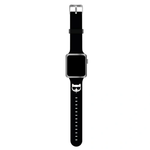 Pasek Karl Lagerfeld KLAWLSLCK Apple Watch 4/5/6/7/SE/8/9/Ultra 44/45/49mm czarny/black strap Silicone Choupette Heads