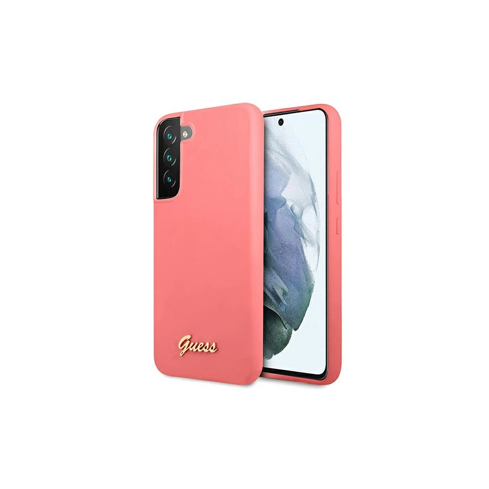 Wholesale Guess GUHCS22MLSLMGFU Samsung Galaxy S22+ Plus fuchsia hardcase Silicone Script Metal Logo - GUE1566 - {ean13} - Hurt