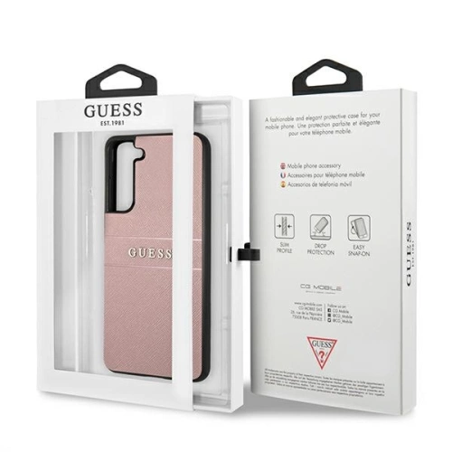 Etui Guess GUHCS21FPSASBPI Samsung Galaxy S21 FE różowy/pink Saffiano Stripe