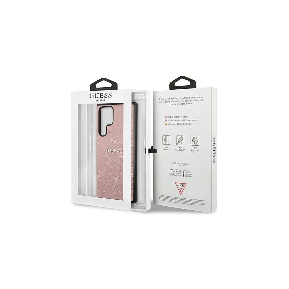 Hurtownia GSM - Etui Guess GUHCS22LPSASBPI Samsung Galaxy S22 Ultra růžový/pink Saffiano Stripe - GUE1589PNK - {ean13} - Hurt