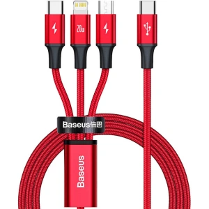 Kabel USB 3w1 Baseus Rapid Series, micro USB / Lightning / USB-C, 20W, 1.5m (czerwony)