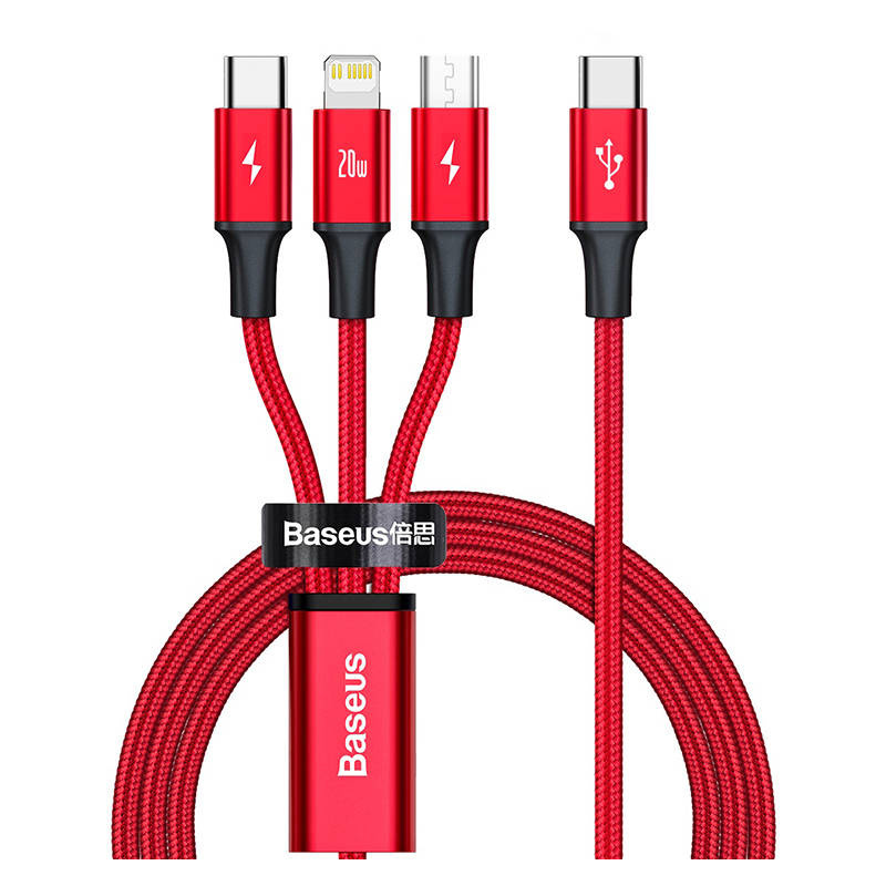 Hurtownia Baseus - 6953156204317 - BSU3093RED - Kabel USB 3w1 Baseus Rapid Series, micro USB / Lightning / USB-C, 20W, 1.5m (czerwony) - B2B homescreen