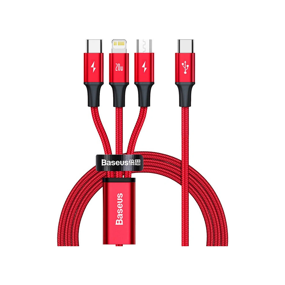 Hurtownia GSM - Kabel USB 3w1 Baseus Rapid Series, micro USB / Lightning / USB-C, 20W, 1.5m (červený) - BSU3093RED - {ean13} - Hurt