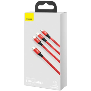 Kabel USB 3w1 Baseus Rapid Series, micro USB / Lightning / USB-C, 20W, 1.5m (czerwony)