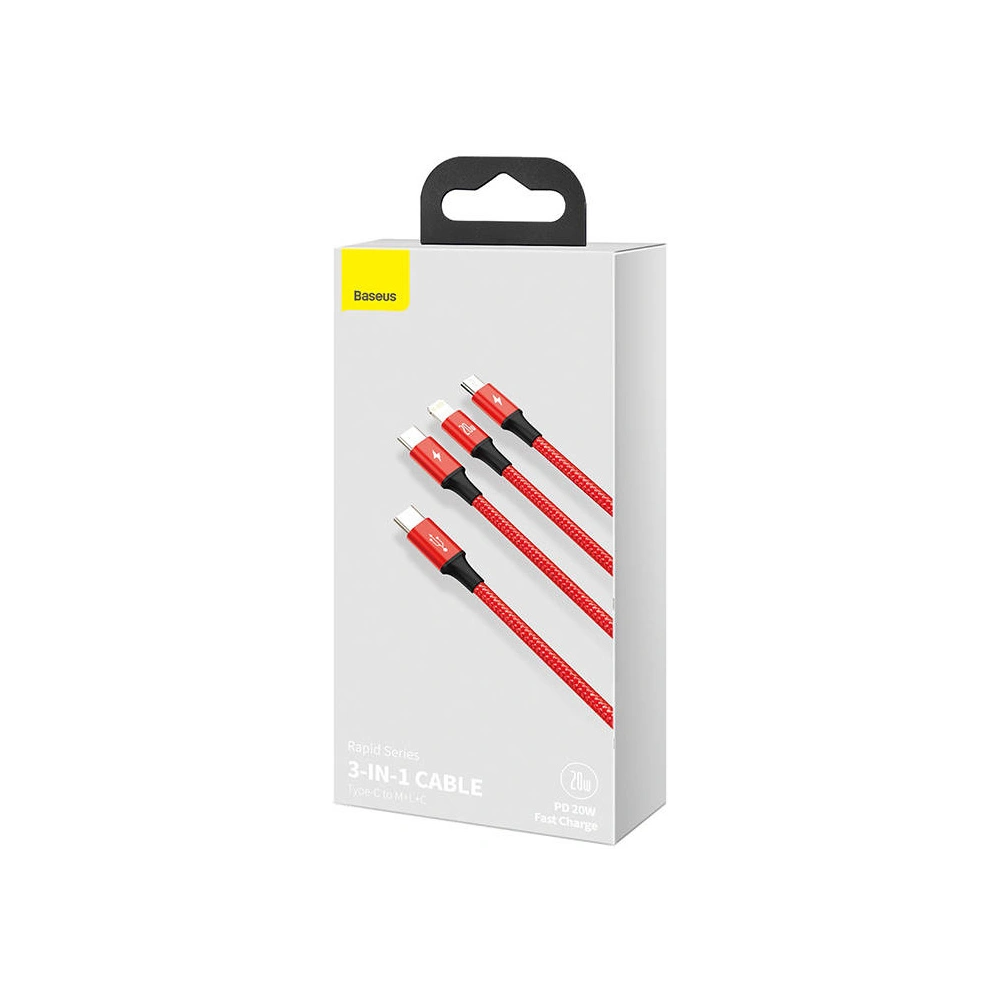 Hurtownia GSM - Kabel USB 3w1 Baseus Rapid Series, micro USB / Lightning / USB-C, 20W, 1.5m (červený) - BSU3093RED - {ean13} - Hurt