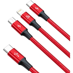 Kabel USB 3w1 Baseus Rapid Series, micro USB / Lightning / USB-C, 20W, 1.5m (czerwony)