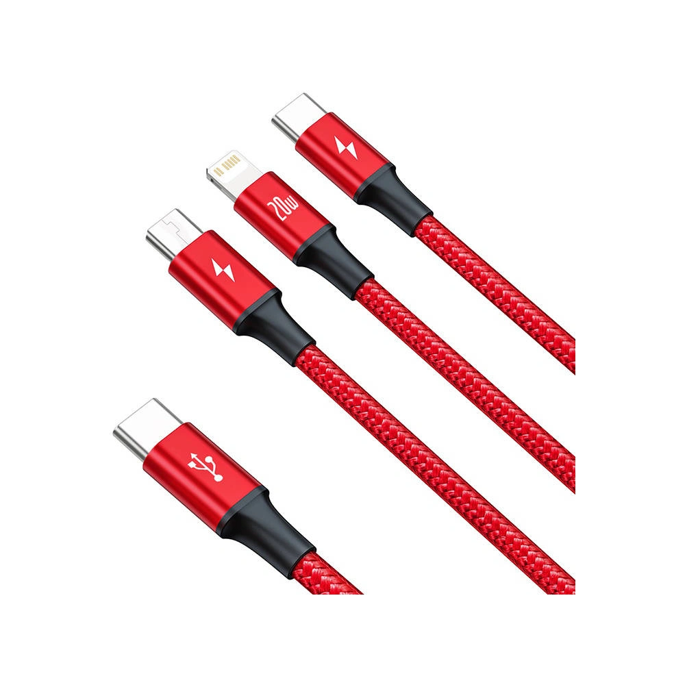 Hurtownia GSM - Kabel USB 3w1 Baseus Rapid Series, micro USB / Lightning / USB-C, 20W, 1.5m (červený) - BSU3093RED - {ean13} - Hurt