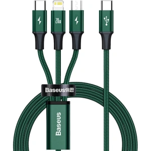 Hurtownia GSM - Kabel USB-C 3w1 Baseus Rapid Series, micro USB / Lightning / USB-C, 20W, 1.5m (zielony) - BSU3094GRN - {ean13} - Hurt