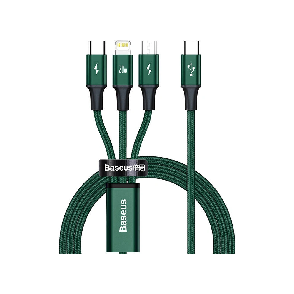 Hurtownia GSM - Kabel USB-C 3w1 Baseus Rapid Series, micro USB / Lightning / USB-C, 20W, 1.5m (zelený) - BSU3094GRN - {ean13} - Hurt