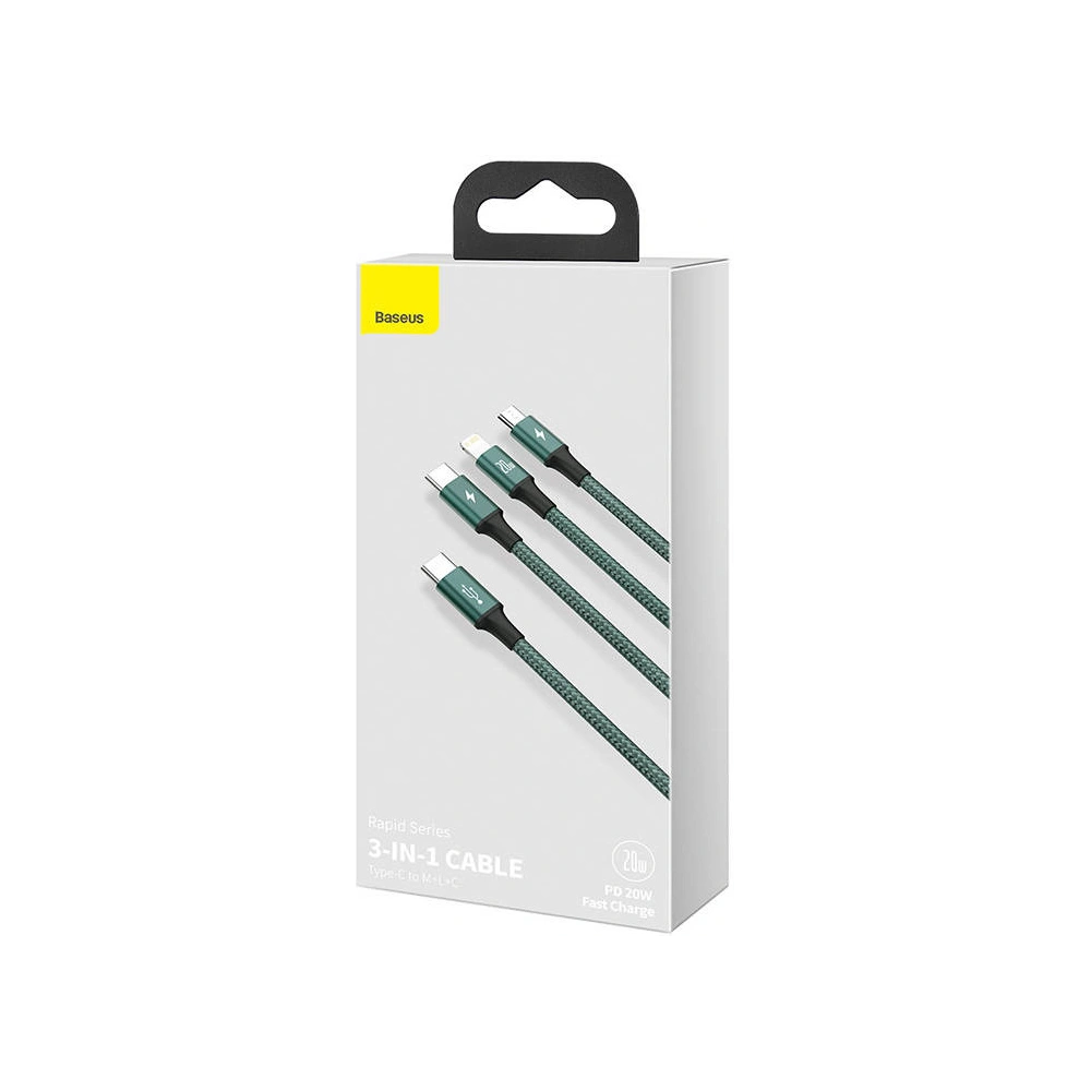 Hurtownia GSM - Kabel USB-C 3w1 Baseus Rapid Series, micro USB / Lightning / USB-C, 20W, 1.5m (zelený) - BSU3094GRN - {ean13} - Hurt