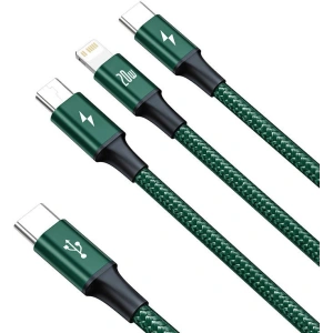 Hurtownia GSM - Kabel USB-C 3w1 Baseus Rapid Series, micro USB / Lightning / USB-C, 20W, 1.5m (zielony) - BSU3094GRN - {ean13} - Hurt