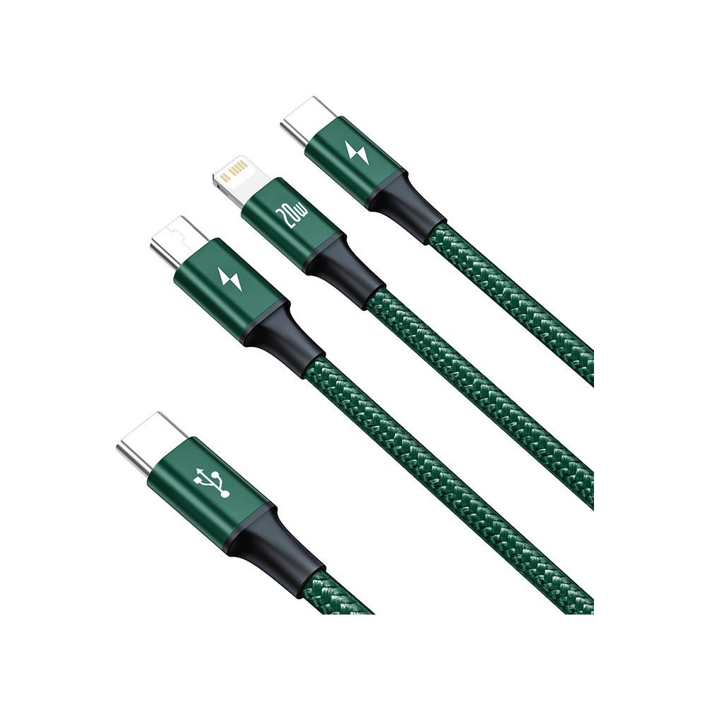 Hurtownia GSM - Kabel USB-C 3w1 Baseus Rapid Series, micro USB / Lightning / USB-C, 20W, 1.5m (zelený) - BSU3094GRN - {ean13} - Hurt