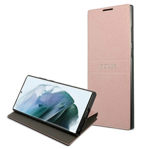 homescreen.pl - Etui Guess GUBKS22LPSASBPI Samsung Galaxy S22 Ultra różowy/pink book Saffiano Stripes