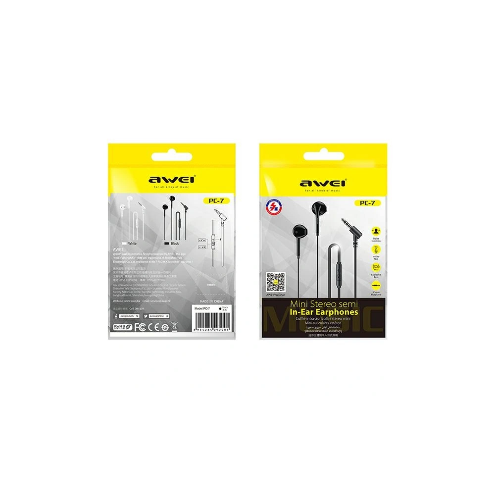 Hurtownia GSM - AWEI sluchátka stereo PC-7 3,5mm jack černá/black - AWEI096BLK - {ean13} - Hurt