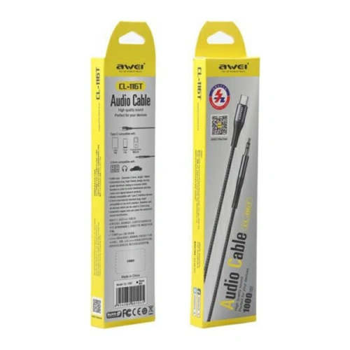 Adapter AWEI CL-116T USB-C/Jack 3.5 czarny/black