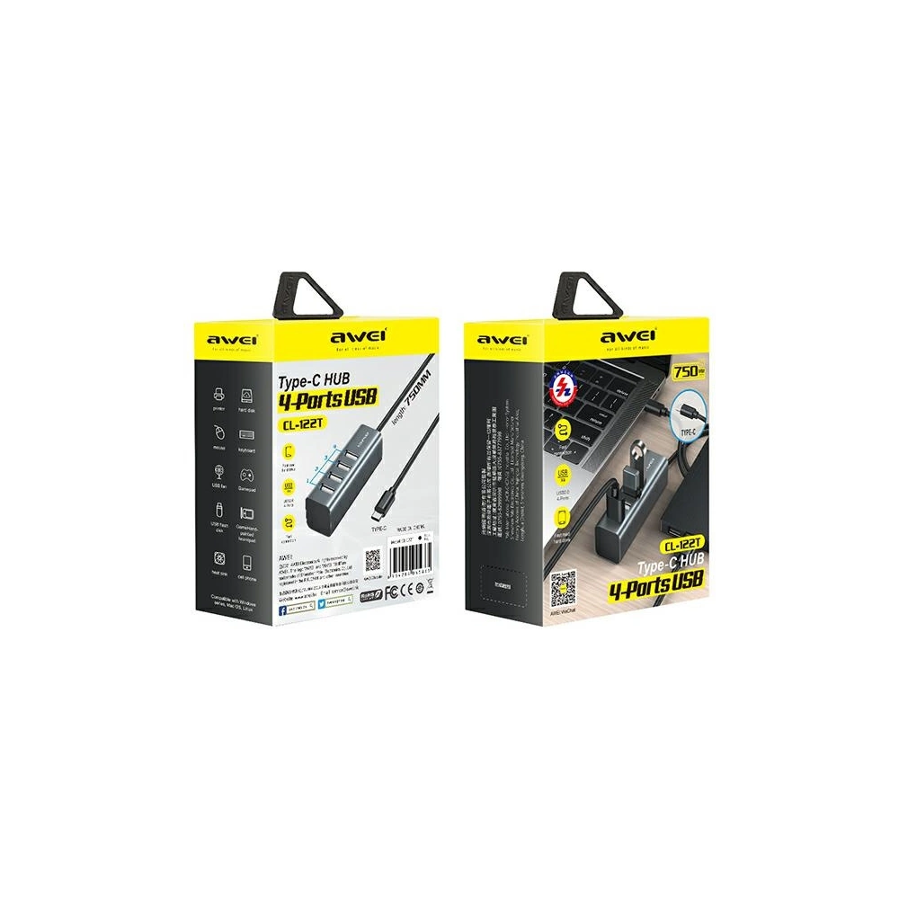 Hurtownia GSM - HUB AWEI CL-122T 4xUSB-A/USB-C černý/black - AWEI100BLK - {ean13} - Hurt