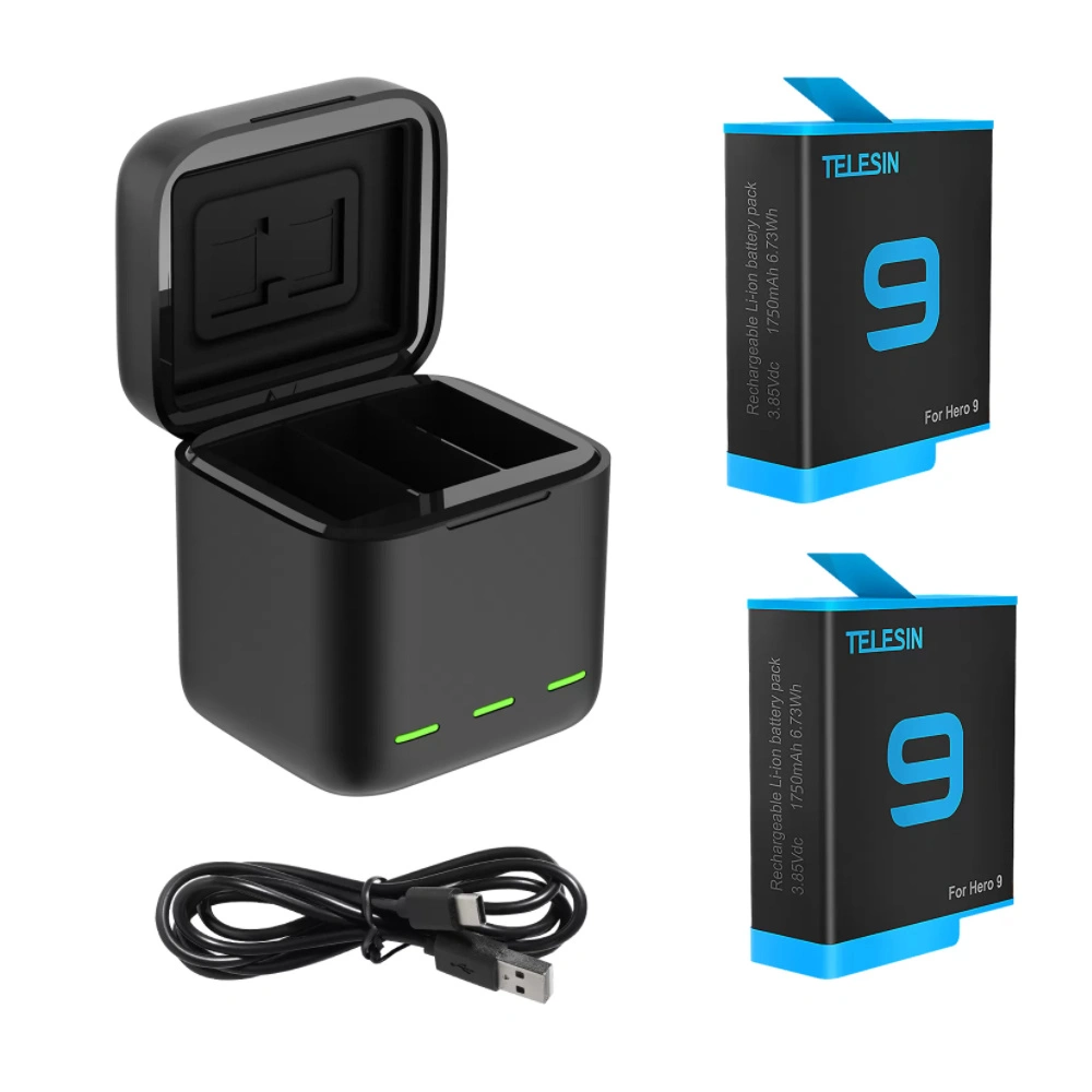 Hurtownia GSM - Nabíječka tříkanálová box Telesin pro GoPro Hero 9 / Hero 10 + 2 baterie (GP-BNC-901) - TLS023 - {ean13} - Hurt