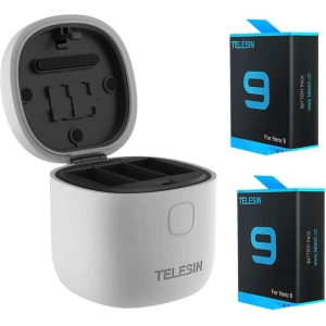 Wholesale Telesin 3-slot waterproof charger Allin box for GoPro Hero 9 / Hero 10 + 2 batteries (GP-BTR-905-GY) - TLS035 - {ean13} - Hurt