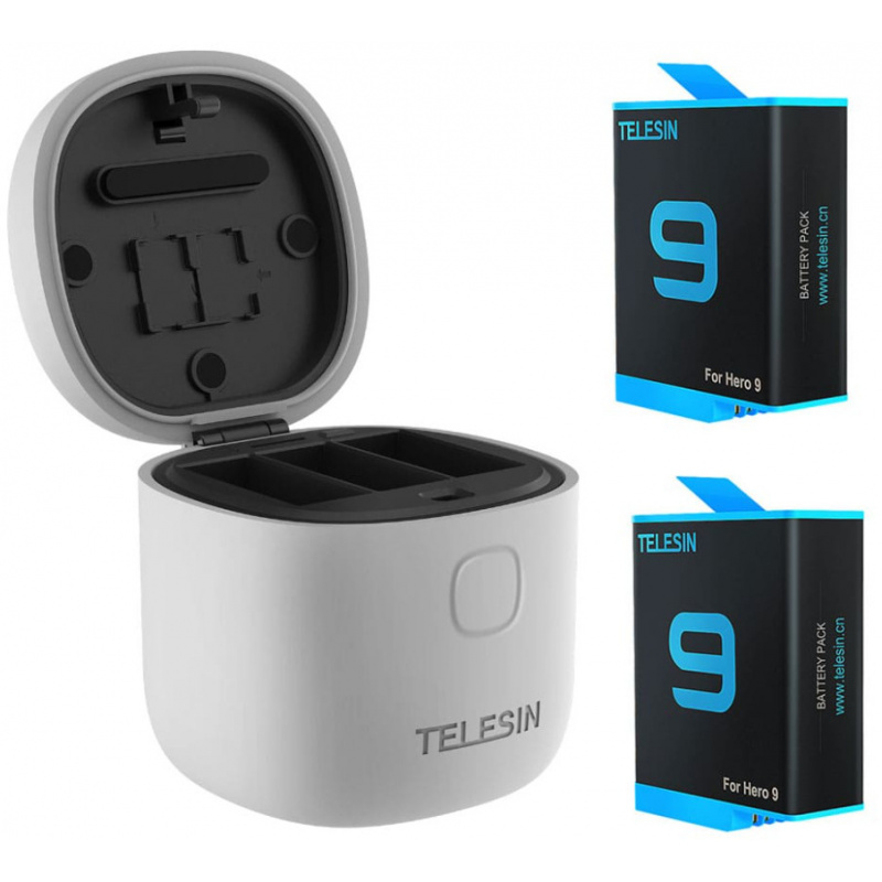 Telesin Distributor - 6972860174020 - TLS035 - Telesin 3-slot waterproof charger Allin box for GoPro Hero 9 / Hero 10 + 2 batteries (GP-BTR-905-GY) - B2B homescreen