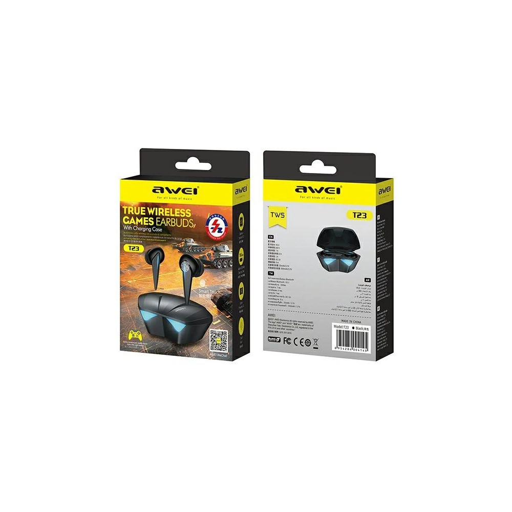 Hurtownia GSM - Sluchátka AWEI T23 TWS Bluetooth 5.0 + dokovací stanice herní černé/black - AWEI102BLK - {ean13} - Hurt