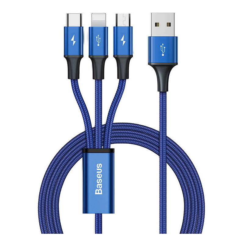 Hurtownia Baseus - 6953156209817 - BSU3098BLU - Kabel USB 3w1 Baseus Rapid Series, micro USB / Lightning / USB-C, 20W, 1.2m (niebieski) - B2B homescreen