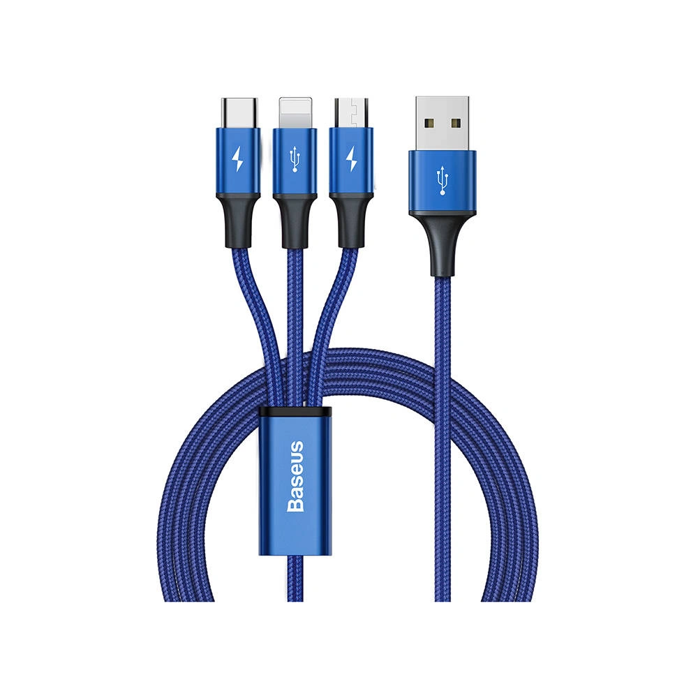 Hurtownia GSM - Kabel USB 3w1 Baseus Rapid Series, micro USB / Lightning / USB-C, 20W, 1.2m (modrý) - BSU3098BLU - {ean13} - Hurt