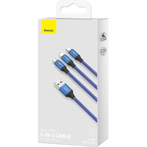  Kabel USB 3w1 Baseus Rapid Series, micro USB / Lightning / USB-C, 20W, 1.2m (niebieski)