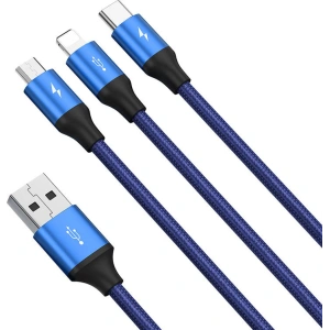  Kabel USB 3w1 Baseus Rapid Series, micro USB / Lightning / USB-C, 20W, 1.2m (niebieski)