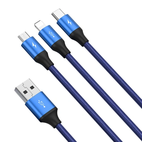  Kabel USB 3w1 Baseus Rapid Series, micro USB / Lightning / USB-C, 20W, 1.2m (niebieski)