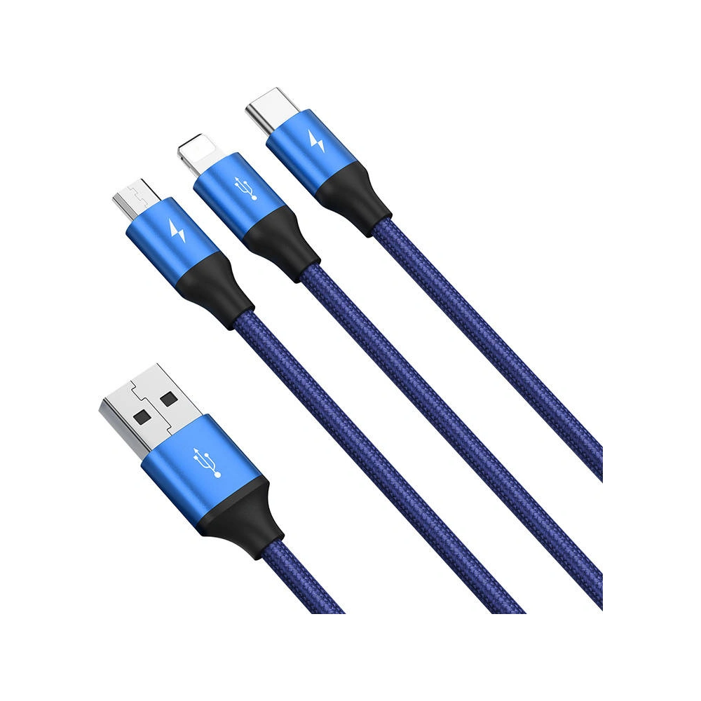 Hurtownia GSM - Kabel USB 3w1 Baseus Rapid Series, micro USB / Lightning / USB-C, 20W, 1.2m (modrý) - BSU3098BLU - {ean13} - Hurt