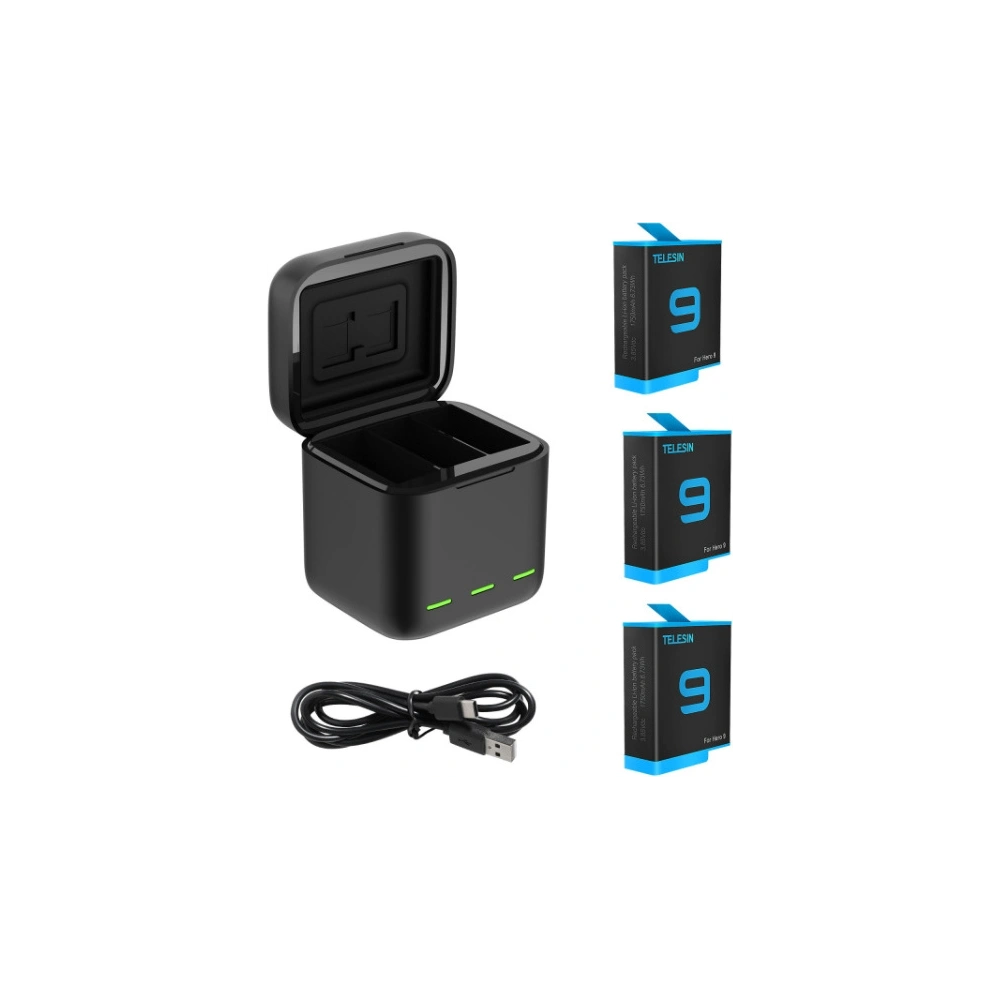 Hurtownia GSM - Nabíječka tříkanálová box Telesin pro GoPro Hero 9 / Hero 10 + 3 baterie (GP-BNC-902) - TLS055 - {ean13} - Hurt