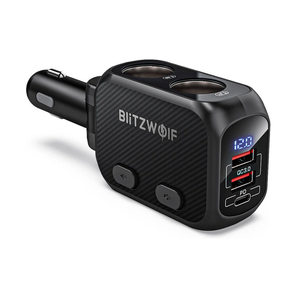 Hurtownia GSM - Ładowarka samochodowa BlitzWolf BW-CLA1, 2x gniazdo zapalniczki, 2xUSB, USB-C, 150W (czarna) - BLZ431BLK - {ean13} - Hurt