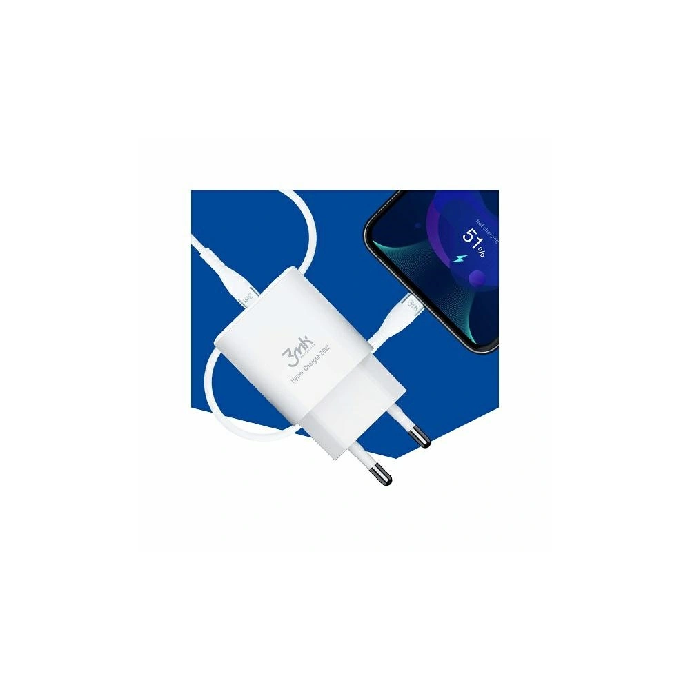 Hurtownia GSM - Ładowarka sieciowa 3MK HyperCharger 20W USB-C + USB-A PD 3.0 QC 3.0 biała - 3MK2620 - {ean13} - Hurt