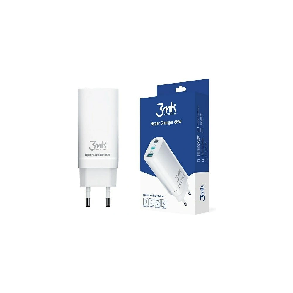 Hurtownia GSM - Síťová nabíječka 3MK HyperCharger 65W 2xUSB-C + USB-A GaN PD 3.0 QC 4.0 bílá - 3MK2621 - {ean13} - Hurt