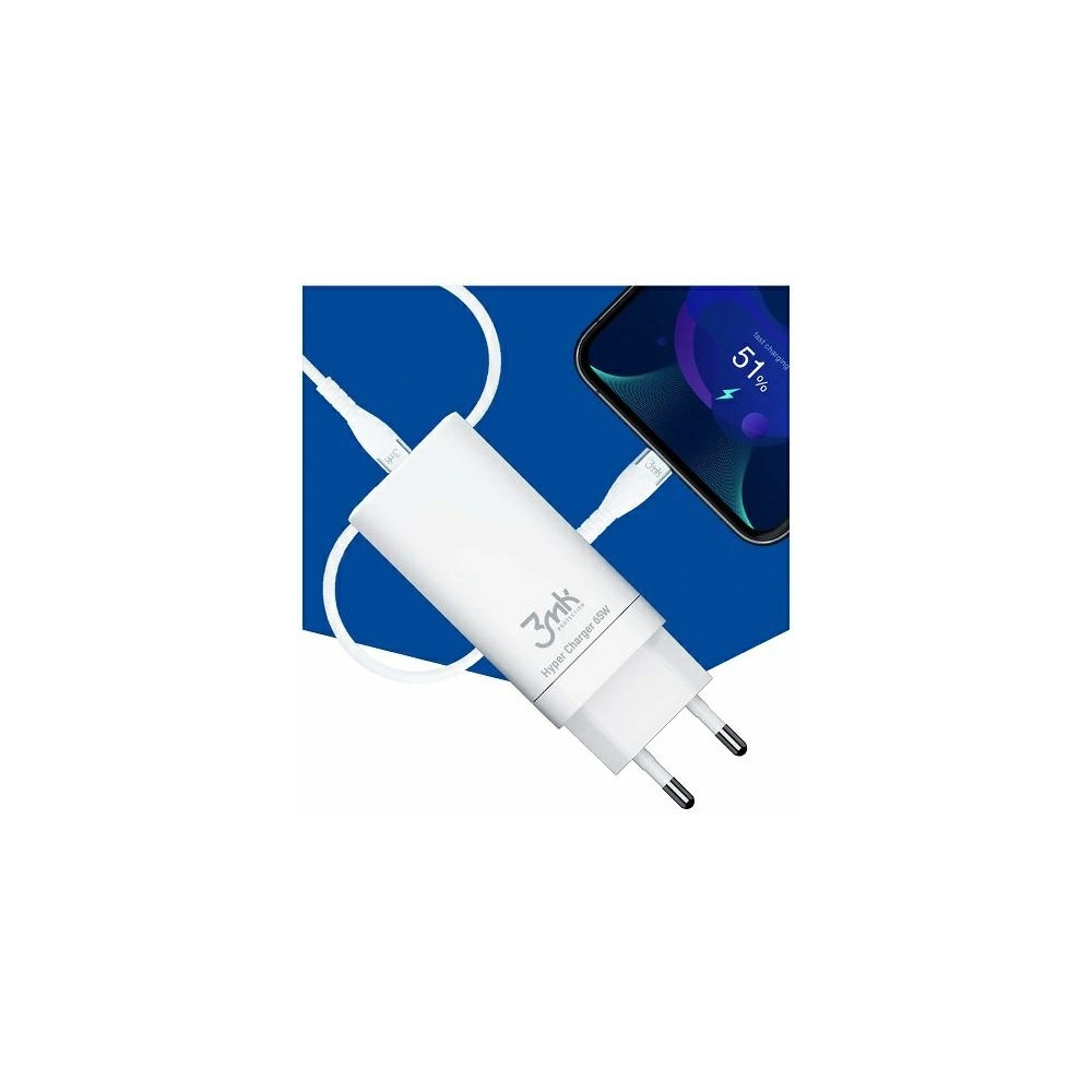 Hurtownia GSM - Síťová nabíječka 3MK HyperCharger 65W 2xUSB-C + USB-A GaN PD 3.0 QC 4.0 bílá - 3MK2621 - {ean13} - Hurt