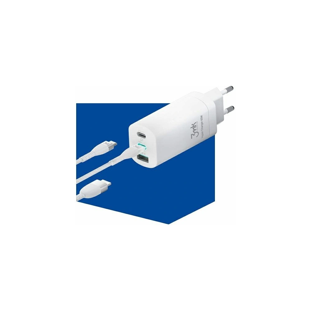 Hurtownia GSM - Síťová nabíječka 3MK HyperCharger 65W 2xUSB-C + USB-A GaN PD 3.0 QC 4.0 bílá - 3MK2621 - {ean13} - Hurt