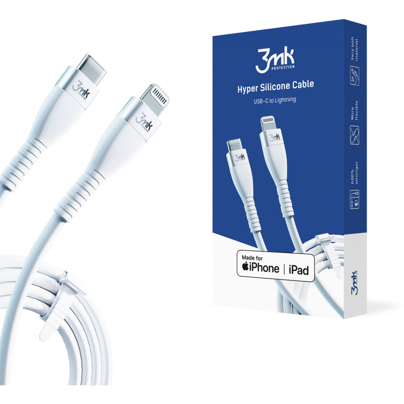 3MK Distributor - 5903108444071 - 3MK2623 - 3MK HyperSilicone USB-C - Lightning MFI Cable 20W 3A 1m white - B2B homescreen