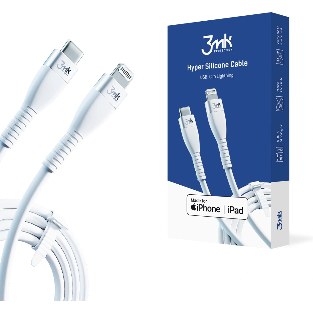 Hurtownia GSM - Kabel 3MK HyperSilicone USB-C - Lightning MFI 20W 3A 1m biały - 3MK2623 - {ean13} - Hurt
