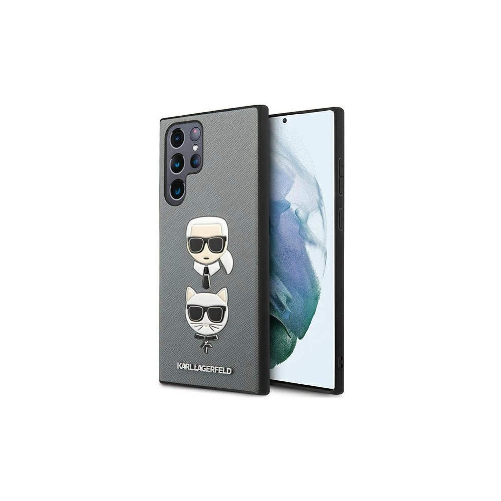 Hurtownia GSM - Etui Karl Lagerfeld KLHCS22LSAKICKCSL Samsung Galaxy S22 Ultra stříbrný/silver Saffiano Karl & Choupette Head - KLD838SLV - {ean13} - Hurt