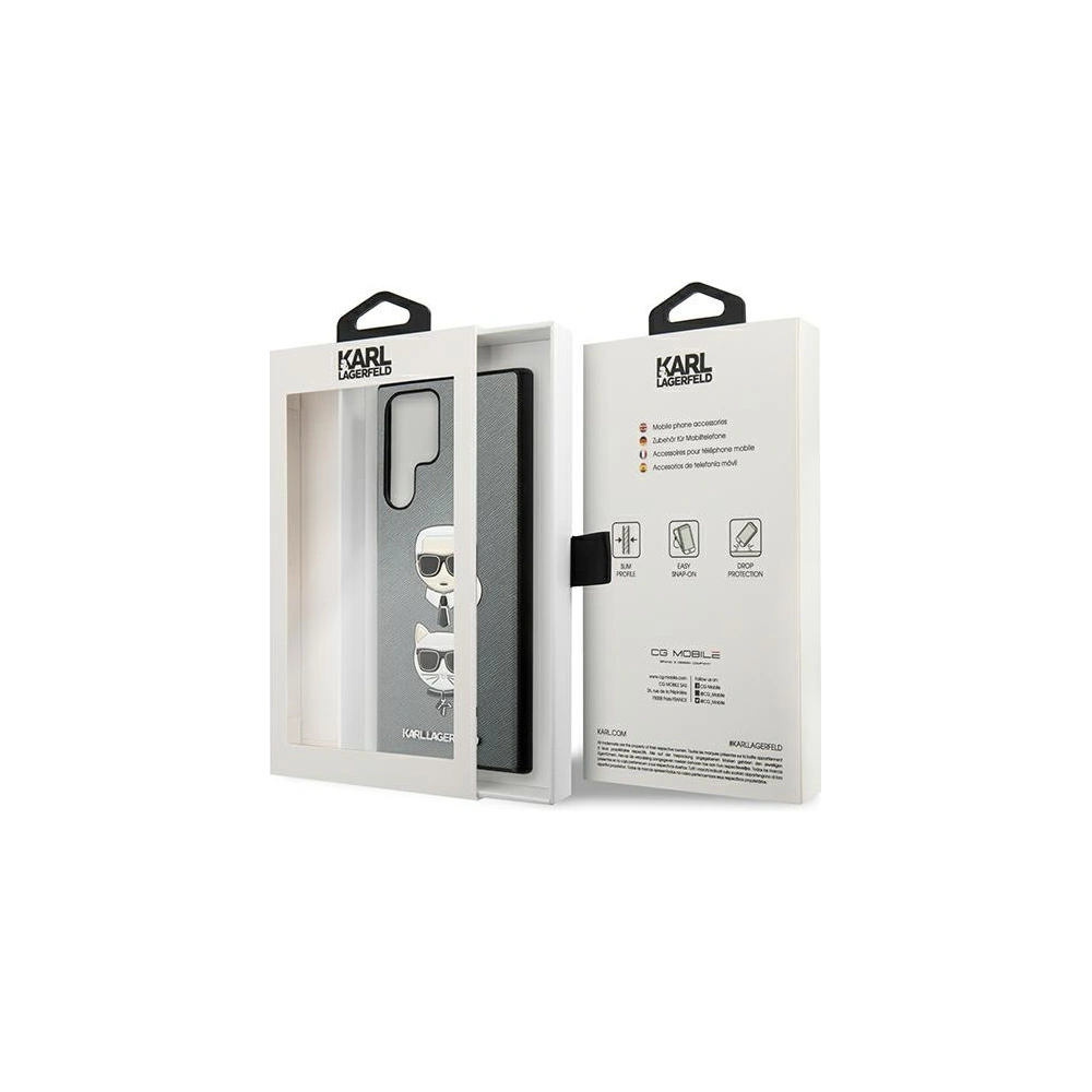 Hurtownia GSM - Etui Karl Lagerfeld KLHCS22LSAKICKCSL Samsung Galaxy S22 Ultra stříbrný/silver Saffiano Karl & Choupette Head - KLD838SLV - {ean13} - Hurt