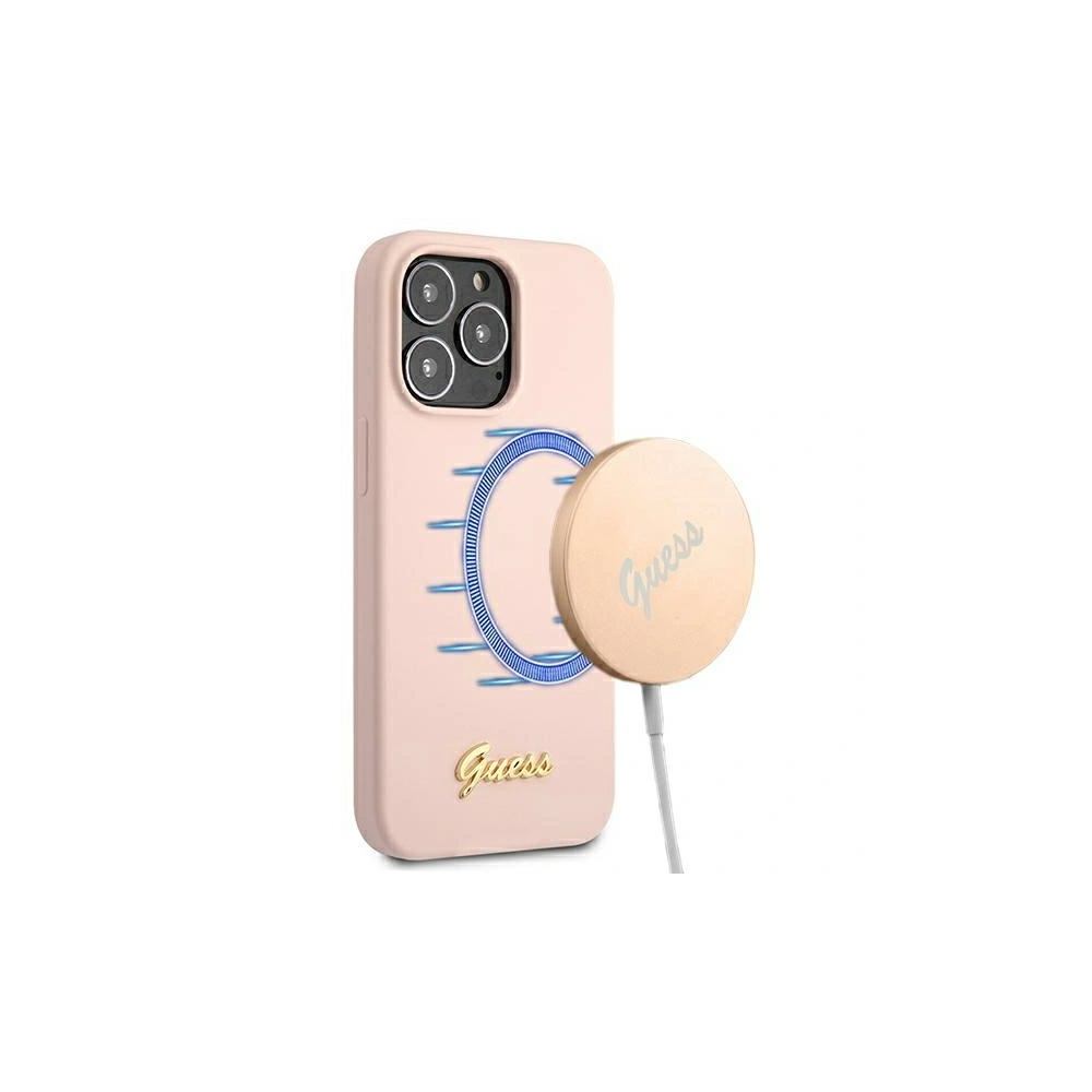 Hurtownia GSM - Case Guess GUHMP13LLSLMGLP Apple iPhone 13 Pro hellrosa/hardcase Silikon Script Gold Logo Magsafe - GUE1625PNK - {ean13} - Hurt