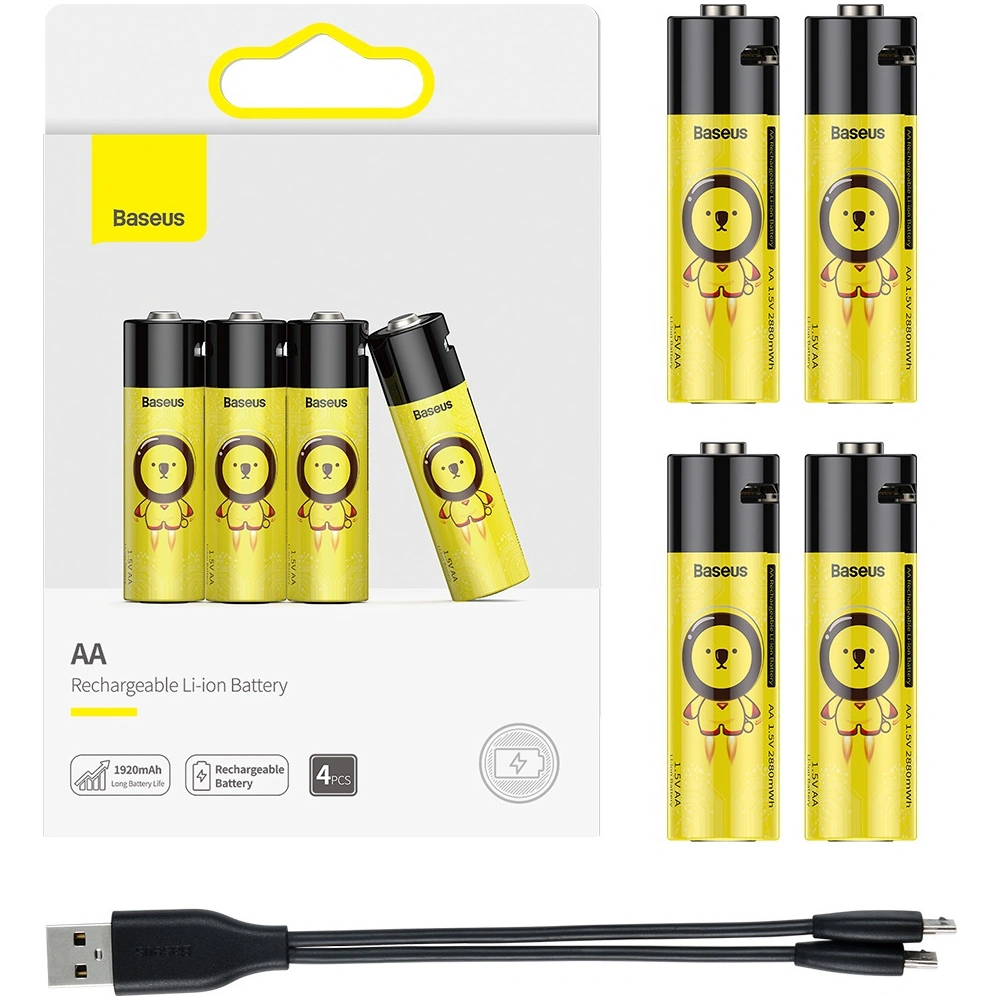 Hurtownia GSM - Akumulatory 4xAA Baseus, 1920mAh, micro USB (czarno-żółte) - BSU3118BLKYEL - {ean13} - Hurt