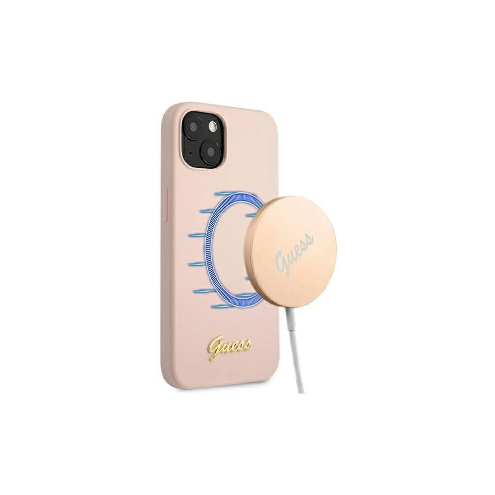 Hurtownia GSM - Etui Guess GUHMP13MLSLMGLP Apple iPhone 13 jasnoróżowy/light pink hardcase Silicone Script Gold Logo Magsafe - GUE1627PNK - {ean13} - Hurt