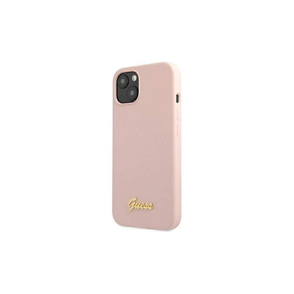Guess GUHMP13MLSLMGLP Apple iPhone 13 light pink hardcase Silicone Script Gold Logo Magsafe