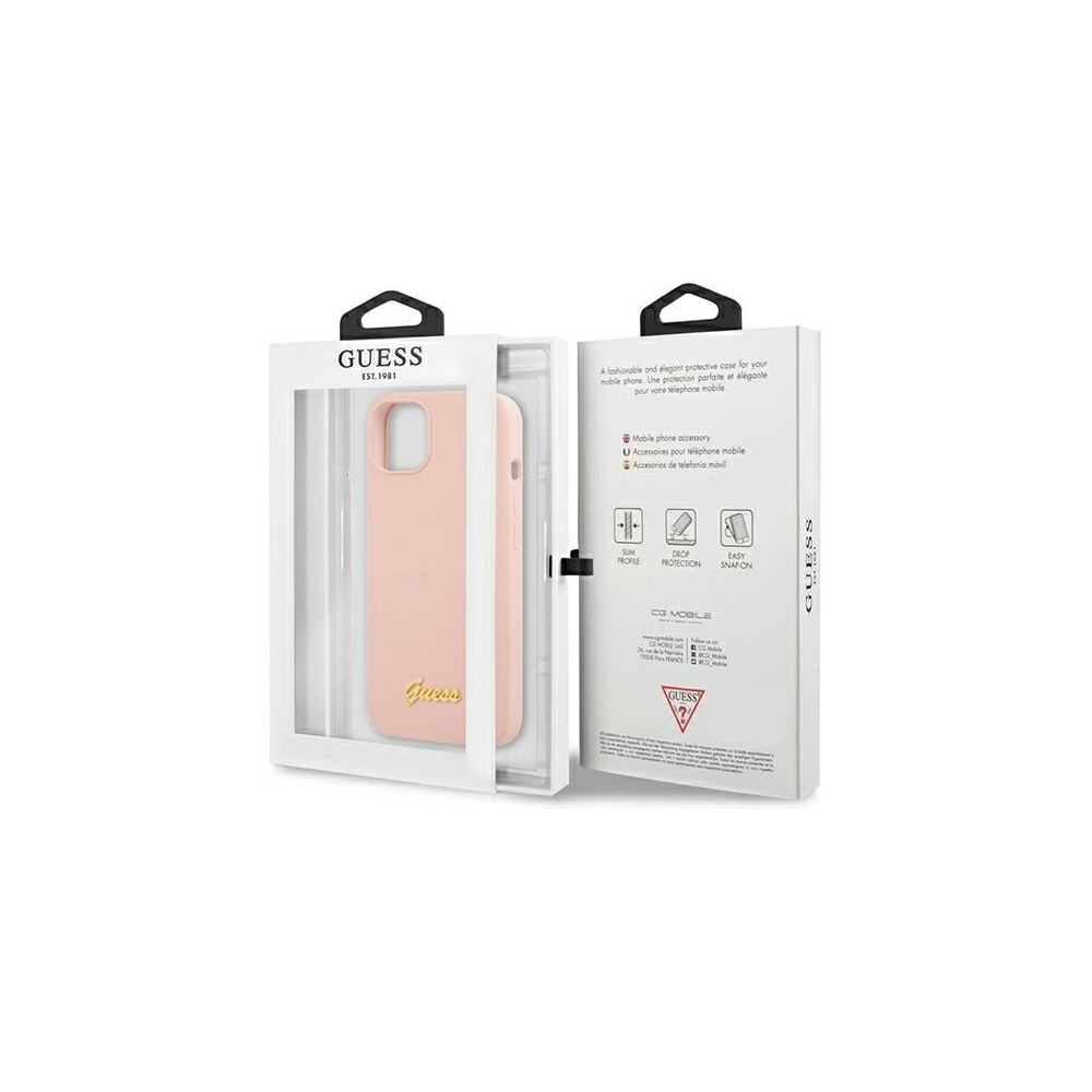 Hurtownia GSM - Etui Guess GUHMP13MLSLMGLP Apple iPhone 13 jasnoróżowy/light pink hardcase Silicone Script Gold Logo Magsafe - GUE1627PNK - {ean13} - Hurt