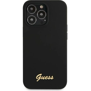 Etui Guess GUHMP13XLSLMGBK Apple iPhone 13 Pro Max black/czarny hardcase Silicone Script Gold Logo