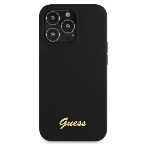 Etui Guess GUHMP13XLSLMGBK Apple iPhone 13 Pro Max black/czarny hardcase Silicone Script Gold Logo