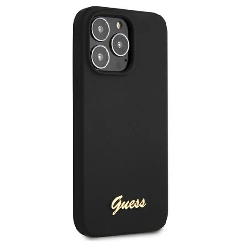 Etui Guess GUHMP13XLSLMGBK Apple iPhone 13 Pro Max black/czarny hardcase Silicone Script Gold Logo